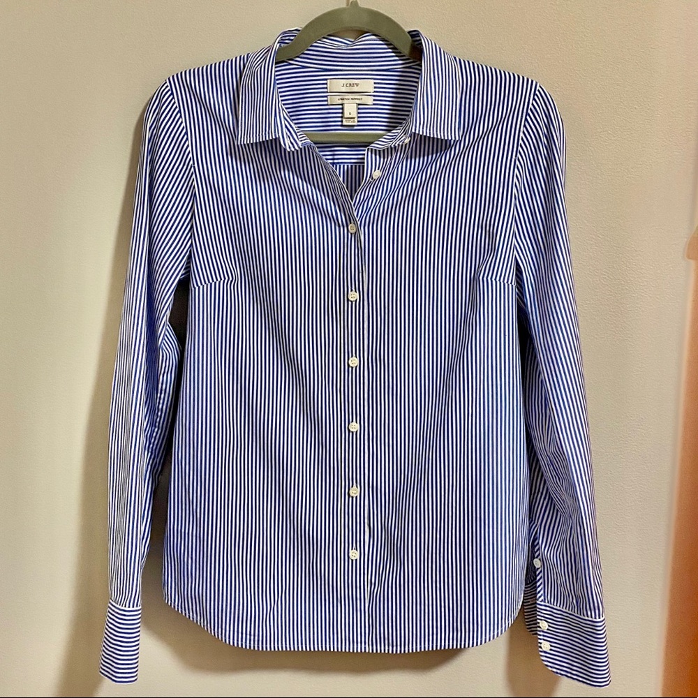 J. Crew Blue & White Pinstripe Button-Up - S